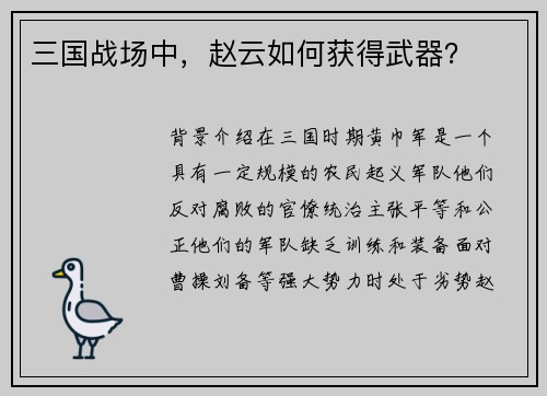 三国战场中，赵云如何获得武器？